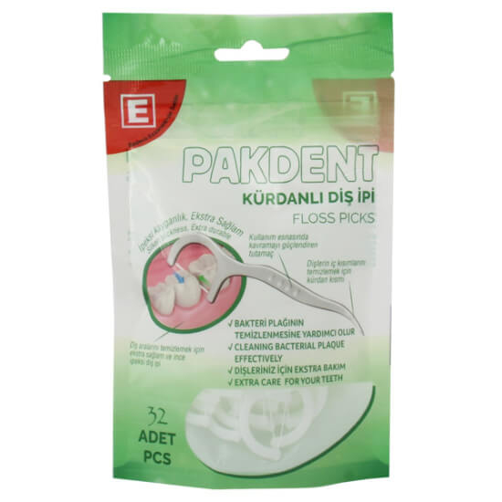 Pakdent kürdanlı diş ipi 32’li pratik kullanım, diş arası temizlik için kürdan uçlu dental floss paket- 1