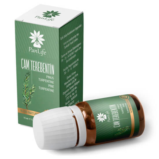 Panlife Çam Terebentin Yağı 10 ml bitkisel sıvı bakım yağı, damlalıklı cam şişe ve etiketli ürün ambalajı- 1