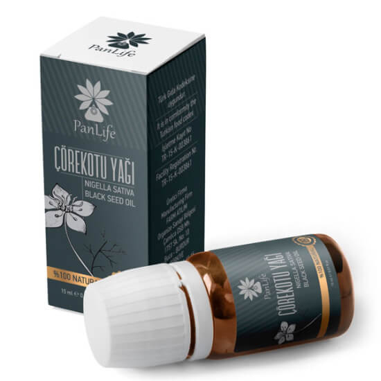 Panlife Çörek Otu Yağı 10 ml doğal bitkisel yağ, küçük cam şişe ve damlalıklı kapaklı ürün ambalajı- 1