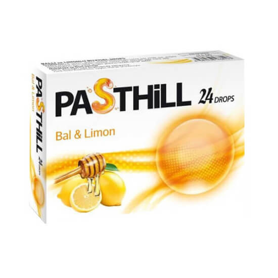 Pasthill Bal ve Limon Pastil Drops 24 adet bal ve limon aromalı pastil kutusu, boğaz pastili formu- 1