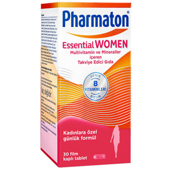 Pharmaton Essential Women 30 tablet multivitamin, Vitamin C 80 mg, Demir 8.3 mg, E vitamini, biotin, çinko, magnezyum- 1