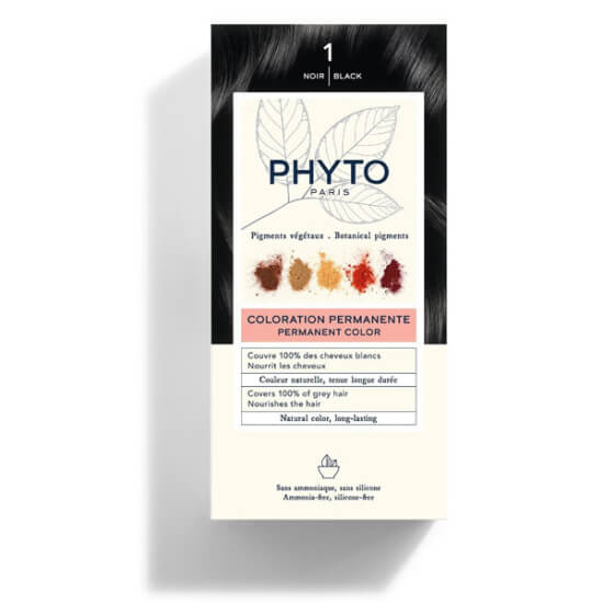 Phyto Phytocolor 1 Siyah bitkisel saç boyası kutusu 50 ml renklendirici krem jojoba ve monoi yağlı kalıcı parlak renk- 1