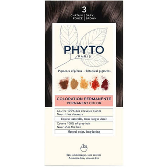 Phyto Phytocolor 3 koyu kestane bitkisel saç boyası seti 50 ml renklendirici krem 50 ml maske beyaz kapatıcı kalıcı renk- 1