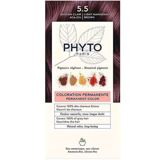 Phyto Phytocolor bitkisel saç boyası 5.5 Açık Kestane Akaju kutusu amonyaksız jojoba ve monoi yağlı saç boyası- 1