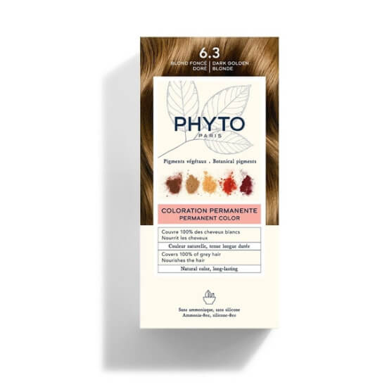 Phyto Phytocolor 6.3 koyu kumral dore bitkisel saç boyası kutusu 50 ml renklendirici krem 50 ml maske- 1
