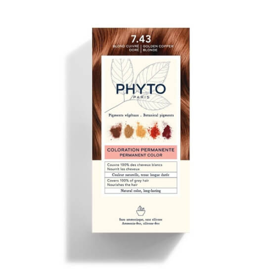 Phyto Phytocolor 7.43 kumral bakır dore bitkisel saç boyası amonyaksız kalıcı set 50 ml krem 50 ml losyon- 1