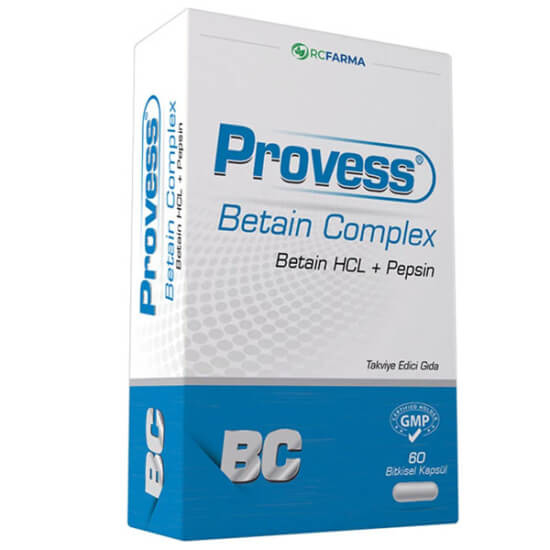 Provess Betain Complex 60 kapsül, 300 mg Betain HCL ve 100 mg Pepsin içeren Vcaps bitkisel takviye, 60 kapsül- 1