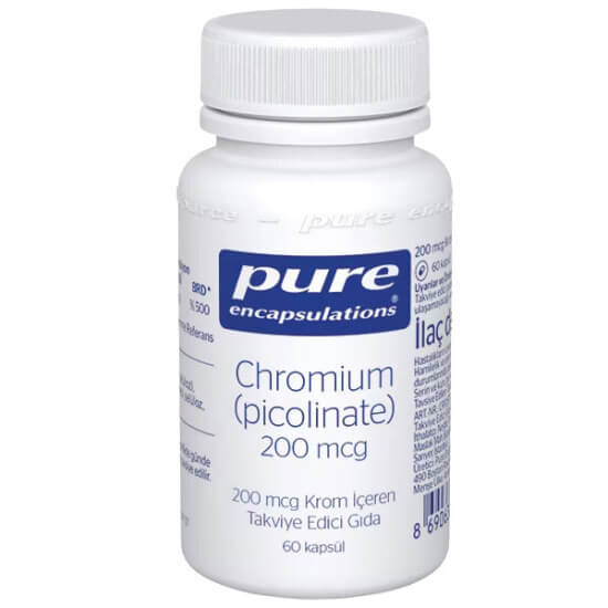 Pure Encapsulations Chromium Picolinate 200 mcg 60 kapsül, krom pikolinat içeren gıda takviyesi, 11+ kullanım- 1