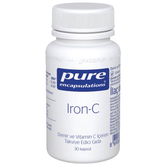 Pure Encapsulations Iron C 30 kapsül takviye 1 kapsülde 15 mg demir ve 175 mg C vitamini içeren ürün kutusu- 1