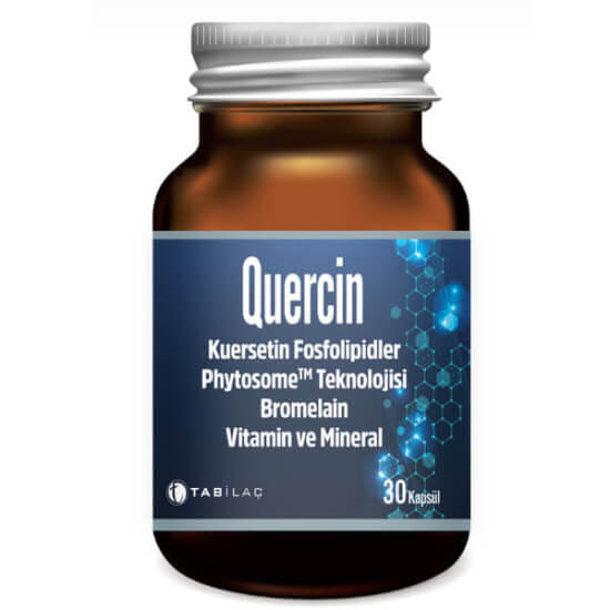 Quercin Kuersetin Fosfolipitler Bromelain 30 kapsül takviye; C 250 mg, kuersetin 100 mg, bromelain 95 mg, çinko, D3, B6- 1