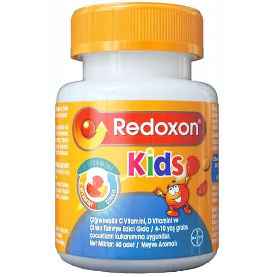 Redoxon Kids 60 çiğnenebilir tablet kutusu C vitamini 30 mg çinko 2,5 mg D vitamini 200 IU çocuk takviyesi- 1