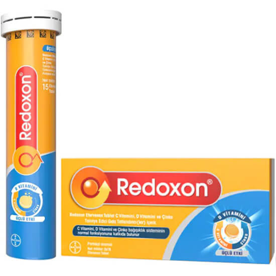 Redoxon Üçlü Etkili 30 efervesan tablet kutusu 1000 mg C vitamini 10 mg çinko 400 IU D vitamini 30 tablet- 1