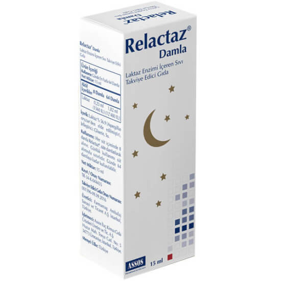 Relactaz Damla 15 ml laktaz enzimi içeren sıvı damla takviye, süt tüketiminde kullanım, 8 damla porsiyon- 1