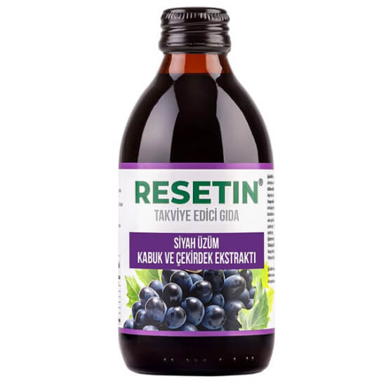 Resetin Şurup siyah üzüm ekstraktı 250 ml cam şişe, şeker katkısız, 100 g ölçekte 250 mg siyah üzüm ekstraktı- 1