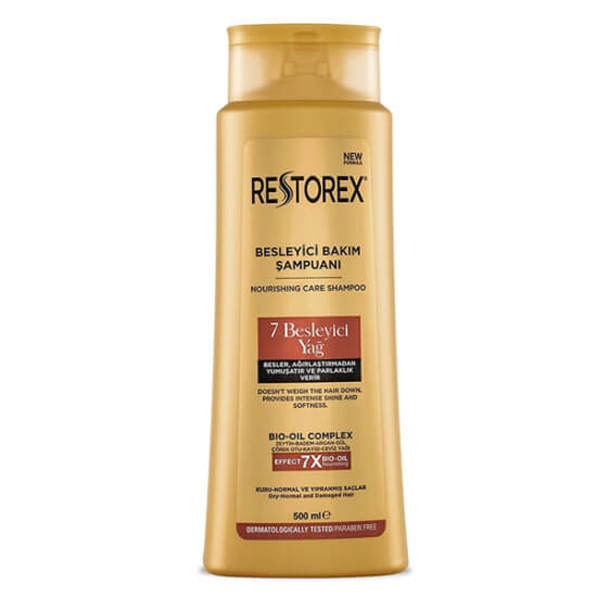 Restorex 7 besleyici yağ içerikli şampuan 500 ml argan gül ceviz zeytin kayısı badem çörek otu yağı ile besleyici bakım- 1
