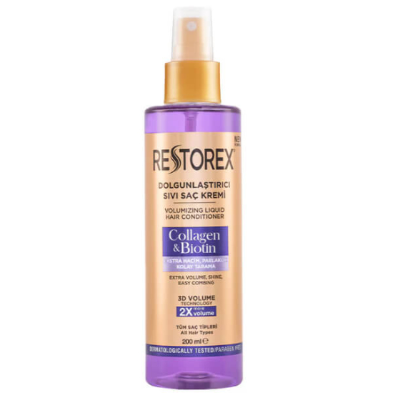 Restorex Collagen Biotin dolgunlaştırıcı sıvı saç kremi 200 ml, kolajen ve biotin içerikli durulanmayan bakım spreyi- 1