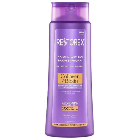 Restorex Dolgunlaştırıcı Bakım Şampuanı 500 ml kolajen ve biotin içerir paraben içermez saçlara hacim ve güç kazandırır- 1