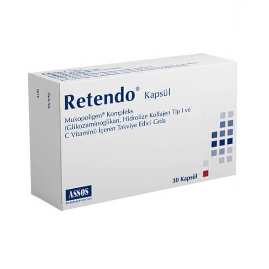 Retendo 30 kapsül kolajen C vitamini ve glikozaminoglikan içeren gıda takviyesi ürün kutusu- 1
