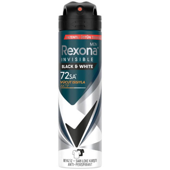 Rexona Men Invisible On Black White erkek sprey deodorant 150 ml siyah beyaz giyside iz karşıtı görünmez koruma- 1