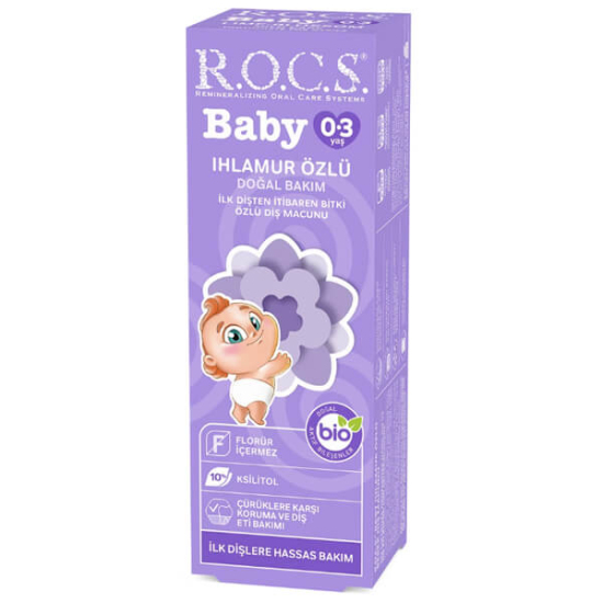 Rocs Baby 0-3 yaş ıhlamur özlü yutulabilir diş macunu, bebek diş ve diş eti bakımı, diş minesini güçlendirir- 1