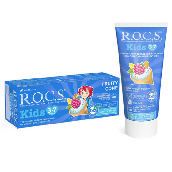 Rocs Kids 3-7 yaş Meyve Külahı diş macunu 35 ml, florür ve SLS içermez, kalsiyum fosfat magnezyum destekli- 1