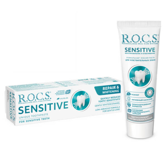 Rocs Sensitive Repair Whitening 75 ml diş macunu Kalsiyum Hidroksiapetitli hassas dişler için onarıcı beyazlatıcı bakım- 1