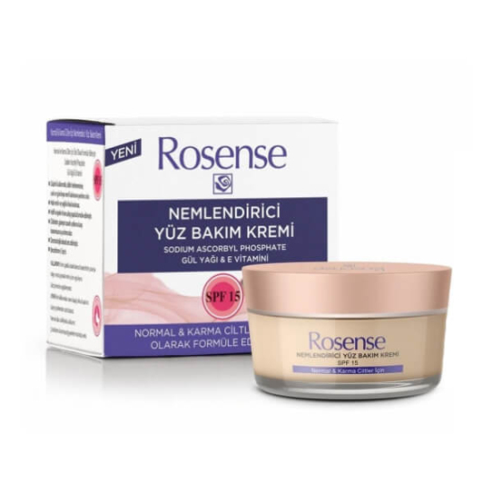 Rosense nemlendirici yüz bakım kremi 50 ml normal ve karma ciltler için SPF 15 gül yağı gül çiçeği distilesi E B5- 1