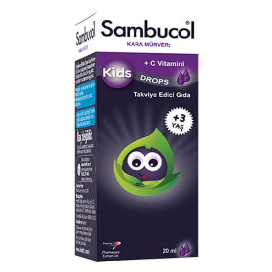 Sambucol Kids Drops 20 ml çocuk takviye edici gıda damla kara mürver ekstresi 200 mg kuşburnu 17,15 mg C vitamini 12 mg- 1