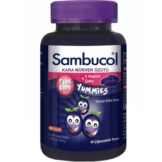 Sambucol Kids Yummies çiğneme tableti 60 adet çocuklar için C vitamini 75 mg kara mürver özütü 47,4 mg çinko 4,5 mg- 1