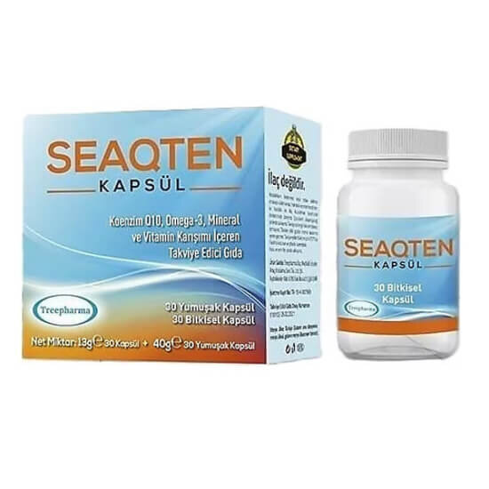 Seaqten 30 kapsül takviye; Koenzim Q10 120 mg, Omega 3 balık yağı EPA 300 mg DHA 226 mg, C ve E vitamini- 1