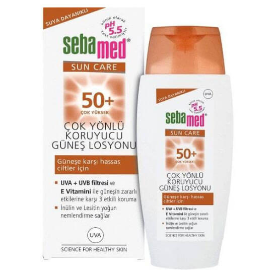 Sebamed güneş koruyucu losyon SPF 50 150 ml, vitamin E içerikli, alkol içermez, 6 saate kadar suya dayanıklı- 1