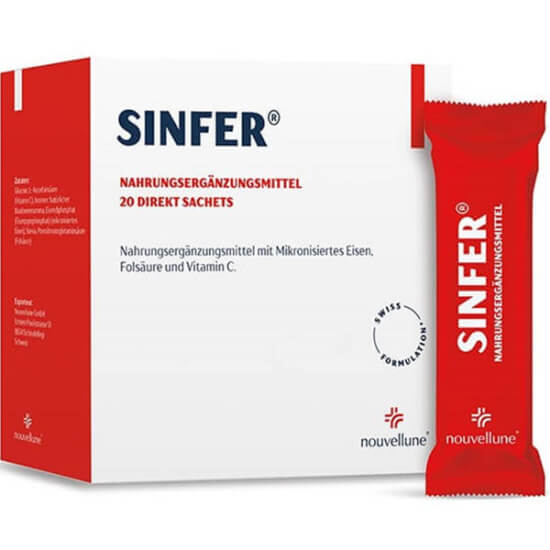 Sinfer 40 mg 20 saşe demir takviyesi, her saşede 17 mg mikronize demir 100 mg C vitamini 600 µg folik asit- 1