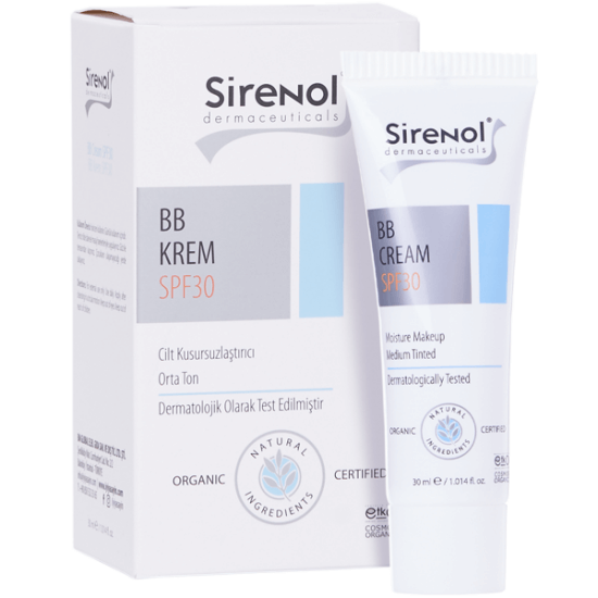Sirenol SPF30 BB krem orta ton 30 ml %99 doğal %100 mineral filtre Organik Aloe Vera Ayçiçeği E vitamini- 1