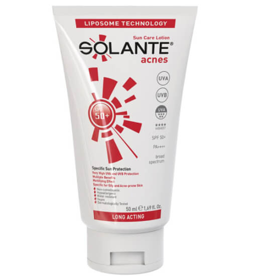 Solante Acnes Losyon SPF50+ 50 ml akneye eğilimli ciltler için yüz güneş koruyucu losyon yüksek SPF 50+- 1