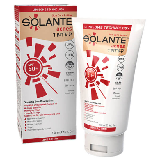 Solante Acnes Tinted SPF 50 150 ml renkli güneş kremi akneli hassas ciltler için matlaştırıcı nonkomedojenik- 1