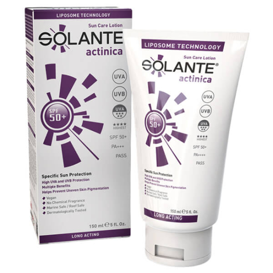 Solante Actinica SPF 50 150 ml güneş kremi, hassas ciltler için UVA UVB koruma, antioksidan, parfümsüz tüp- 1