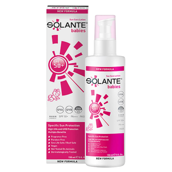 Solante Babies SPF 50 bebek güneş kremi 150 ml, hassas ciltlere UVA UVB koruma, parfüm paraben içermez- 1