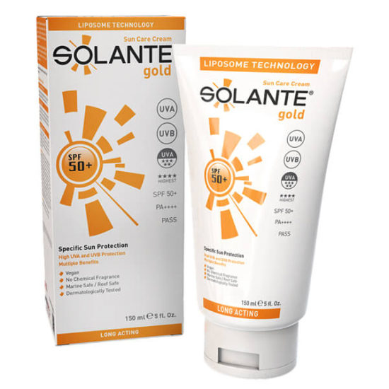 Solante Gold SPF 50 güneş kremi 150 ml UVA UVB geniş spektrum yağsız hafif formül parfüm paraben içermez- 1