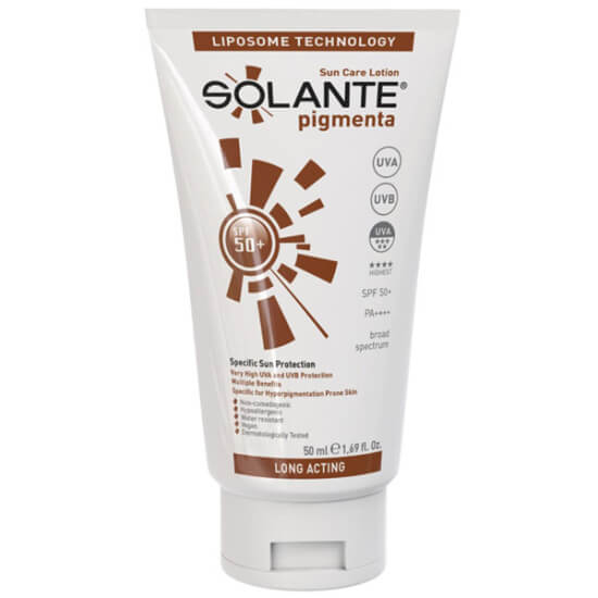Solante Pigmenta Losyon SPF50+ 50 ml yüz için güneş kremi losyonu yüksek koruma SPF50+ tüp ambalaj- 1