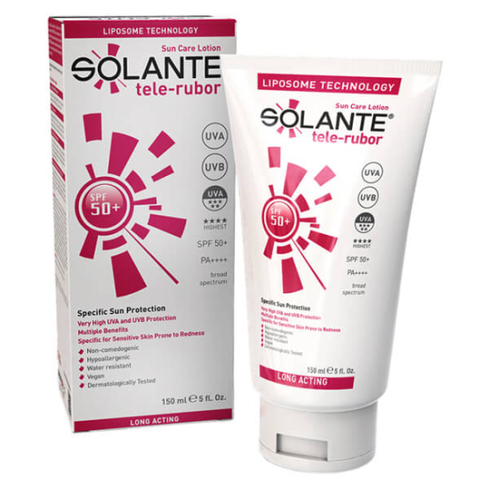 Solante Tele Rubor SPF 50 150 ml güneş kremi renksiz yağsız parfümsüz paraben içermez yüksek UVA UVB koruma- 1