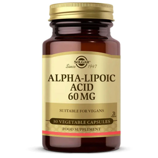 Solgar Alpha Lipoic Acid 60 mg 30 bitkisel kapsül, alfa lipoik asit, şeker tuz nişasta içermez, vegan- 1