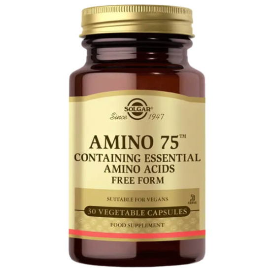 Solgar Amino 75 Essential Amino Complex 30 kapsül, her kapsülde 75 mg esansiyel amino asit, vegan bitkisel kapsül- 1