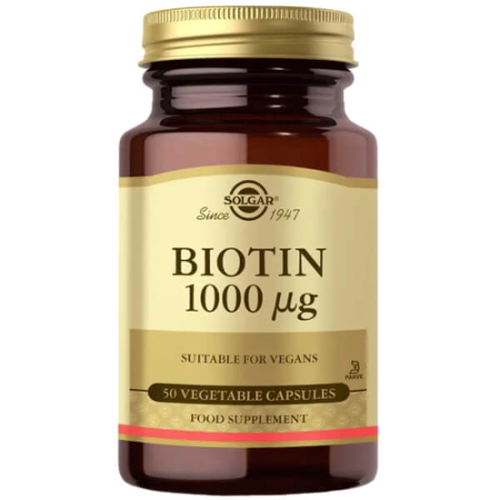 Solgar Biotin 1000 mcg 50 bitkisel kapsül vegan glütensiz şeker tuz nişasta içermez biotin takviyesi- 1