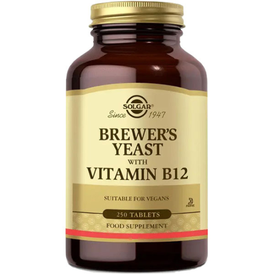 Solgar Brewer’s Yeast with Vitamin B12 250 tablet bira mayası tozu 6 tablette 3000 mg ve 5 mcg B12 vegan- 1
