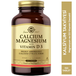 Solgar - Solgar Calcium Magnesium With Vitamin D3 150 Tablet Kalsiyum ve Magnezyum Takviyesi Solgar - Solgar Calcium Magnesium With Vitamin D3 150 Tablet Kalsiyum ve Magnezyum Takviyesi