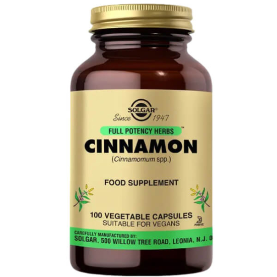 Solgar Cinnamon 100 kapsül vegan tarçın takviyesi 300 mg 4:1 tarçın ekstresi ve 200 mg ham tarçın tozu- 1