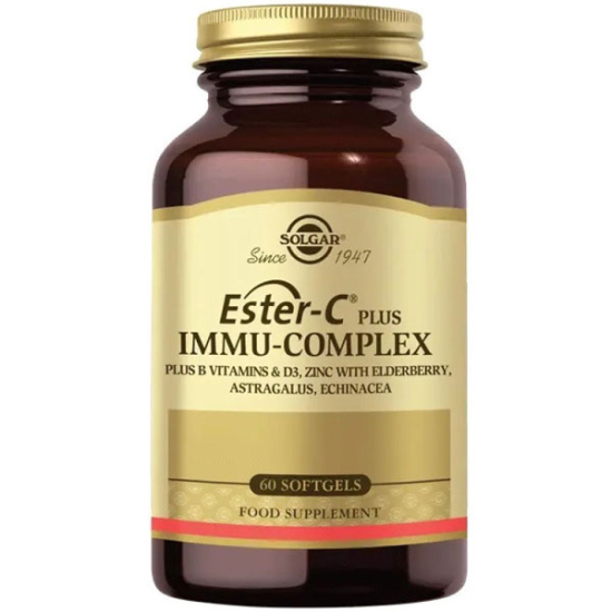 Solgar Ester C Plus Immu-Complex 60 yumuşak kapsül 500 mg Ester-C çinko 7,5 mg D3 kara mürver ekinezya- 1