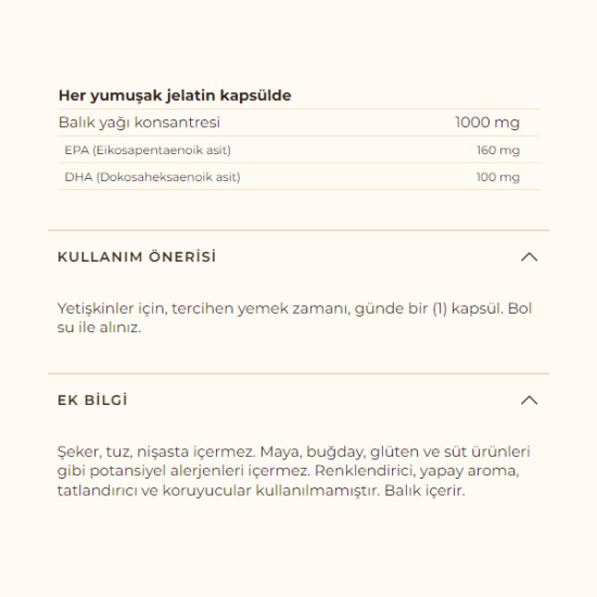 Solgar Fish Oil 1000 mg balık yağı 60 yumuşak kapsül, her kapsülde 160 mg EPA ve 100 mg DHA içerir- 4