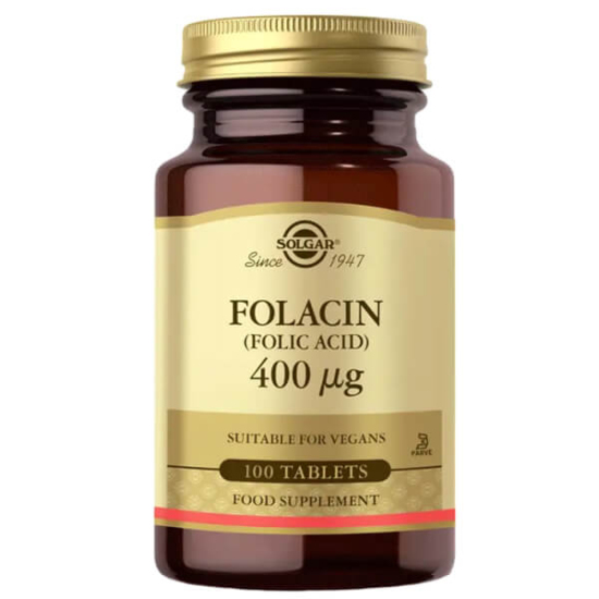 Solgar Folacin Folic Acid 400 mcg folik asit içeren 100 tablet takviye, vegan vejetaryen, şeker ve glütensiz- 1