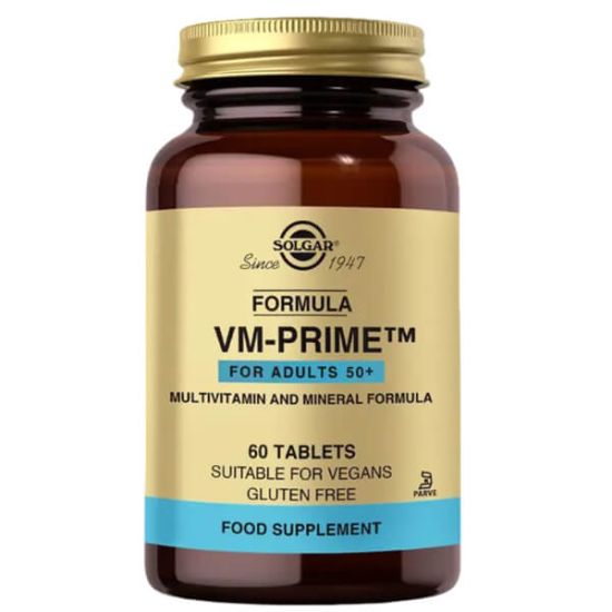 Solgar VM Prime 50+ multivitamin 60 tablet şişe B6 C D2 vitaminleri çinko magnezyum kalsiyum kolin içeriği- 1